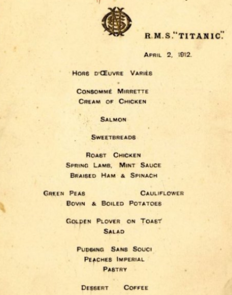 Меню первого обеда на «Титанике» продали на аукционе за 140 тыс. долларов
