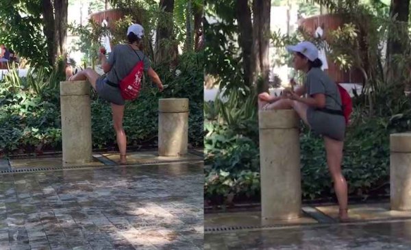 В Испании женщина брила свои волосатые ноги в питьевом фонтанчике в парке